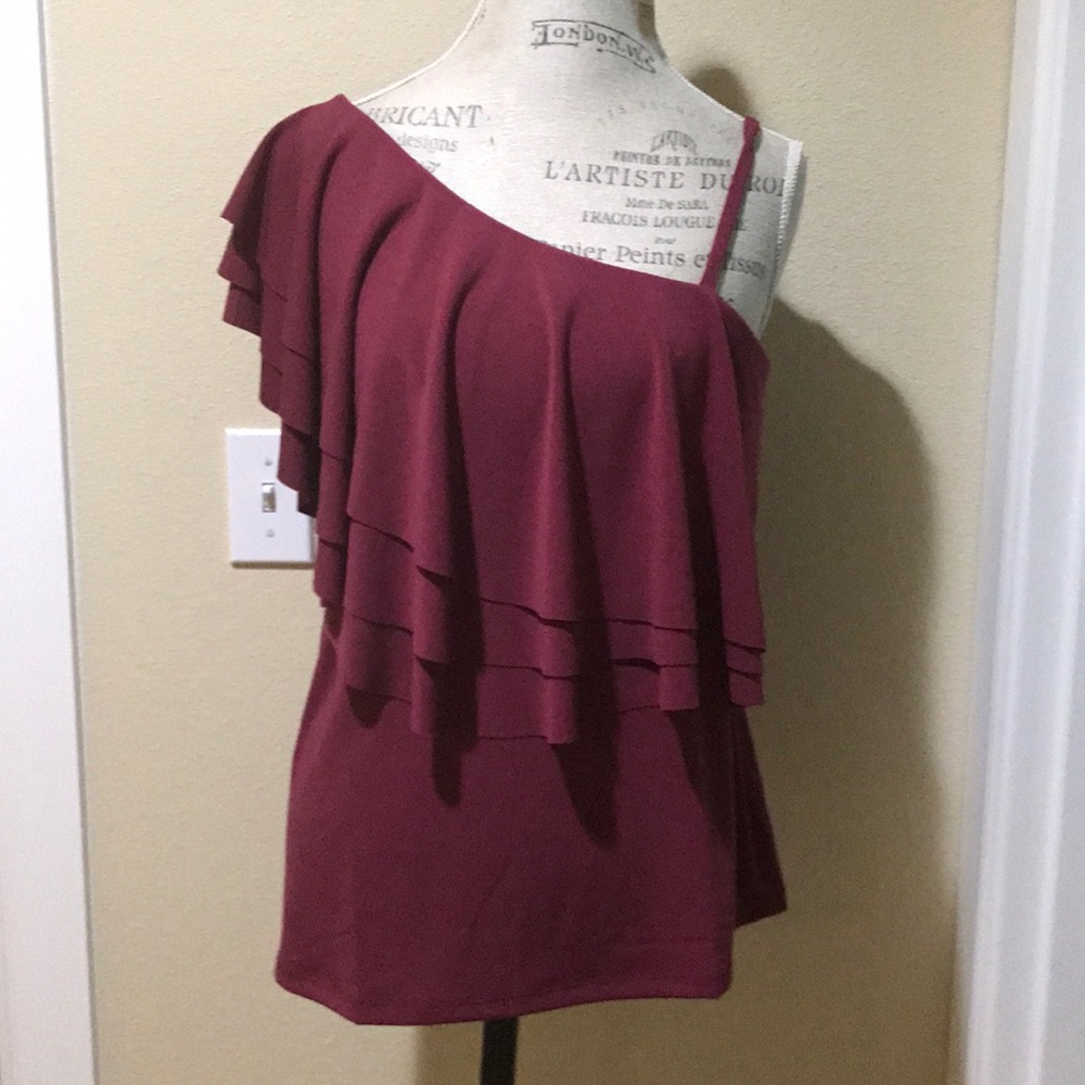Cupid one shoulder ruffle top 90%polystr 10%spndx